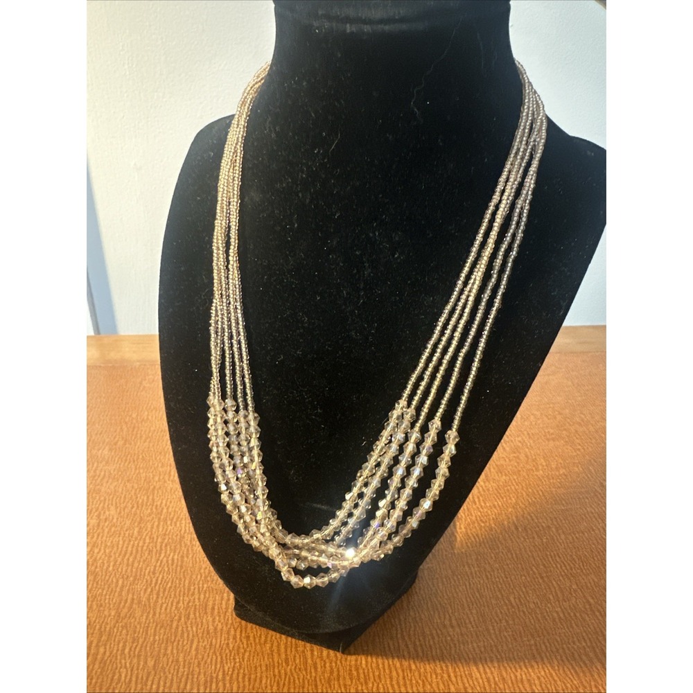 Multi Strand Champagne Blush Colored Crystal‎ Necklace Statement 20"